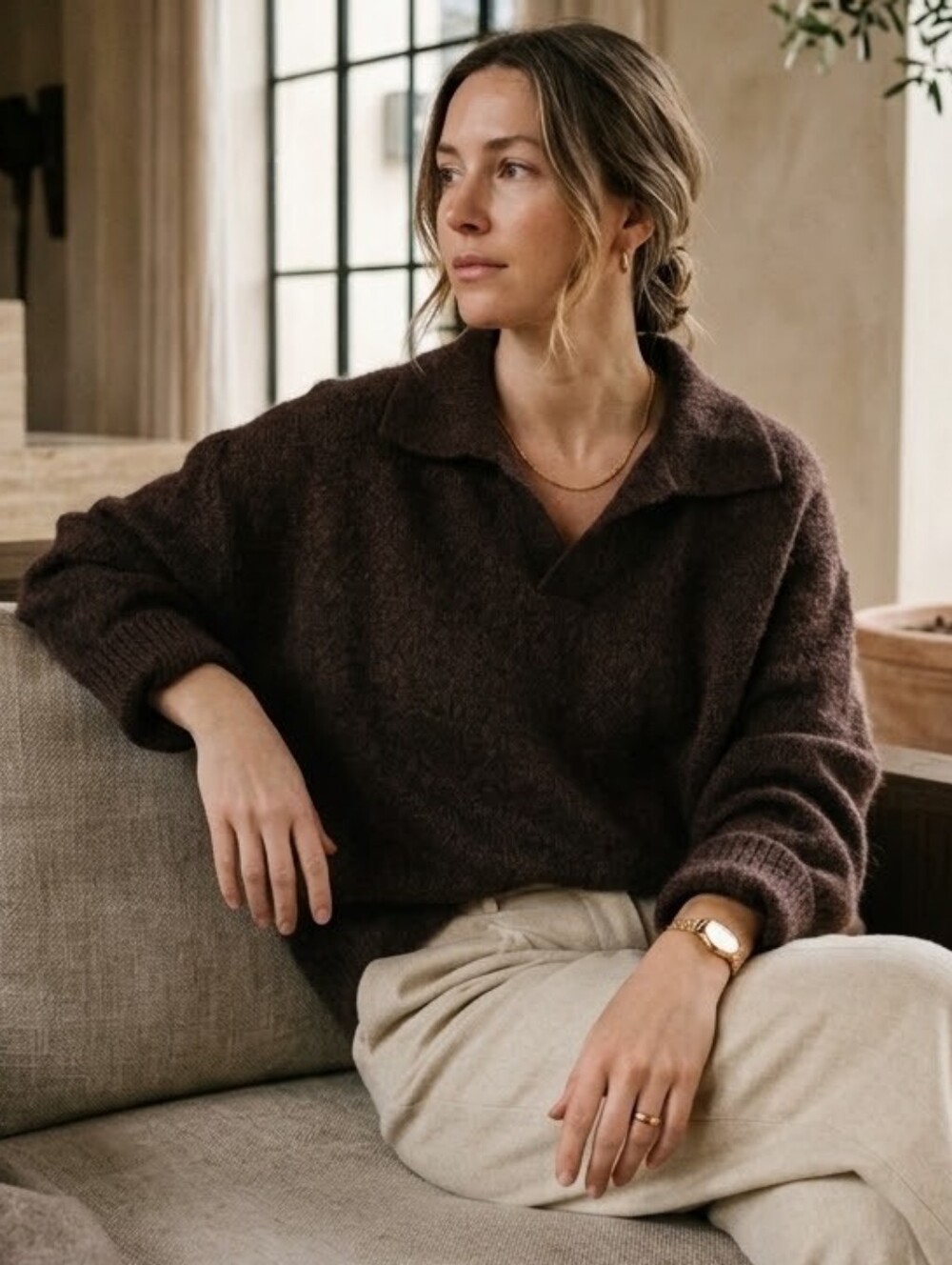 Secondskin Mohair Relaxed Cowl Sweater in Dark Brown Size XL